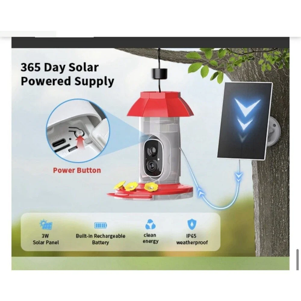HARYMOR G10 Smart Hummingbird Feeder with Camera Solar Powered, AI Identify